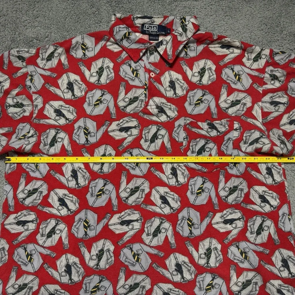 VTG 1992 Polo Ralph Lauren Men L Shirt & Tie All-Over Motif Print Polo Shirt USA